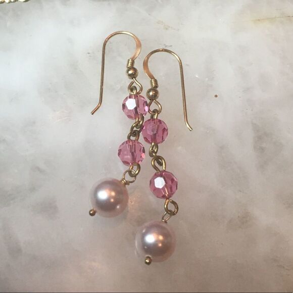 PINK & Pearl Drop Earrings by Dallas Designer - Picture 5 of 8
